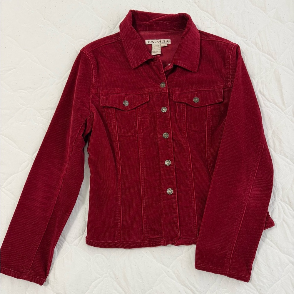 AMI Cranberry Red Corduroy Jacket Sz S